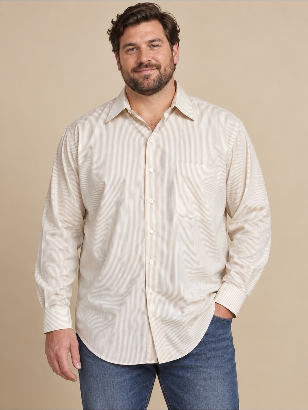 John W. Nordstrom Beige Button-Down Casual Shirt